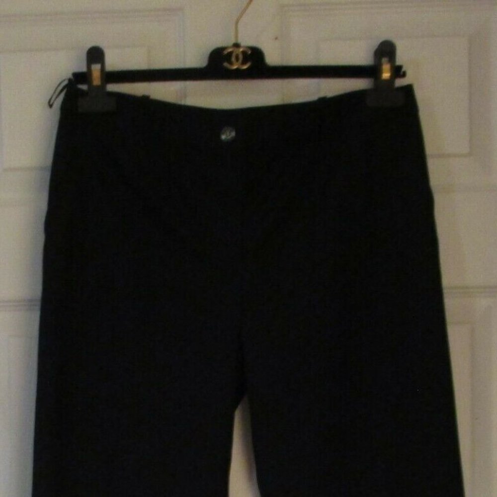 CHANEL CHIC SLIM FIT BLACK LIGHT WEIGHT WOOL SUIT PANTS SLACKS 38